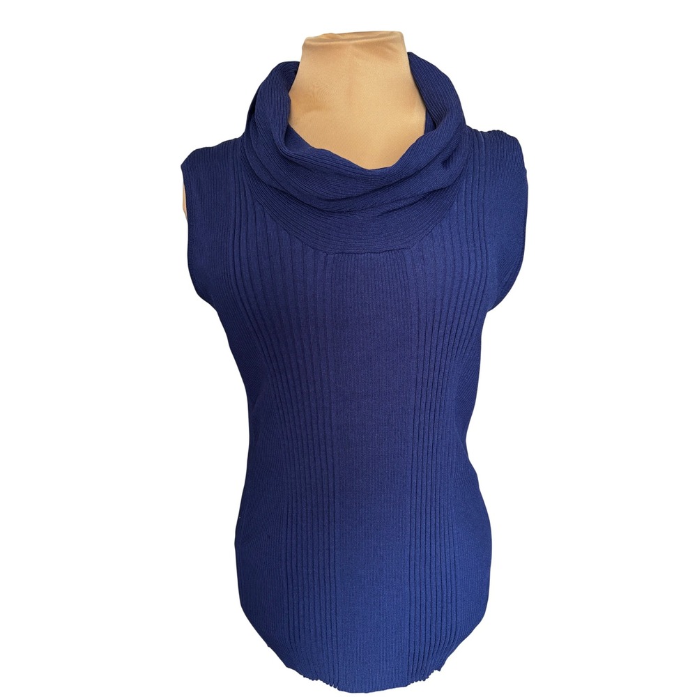 Joseph A. Navy Blue Cowl Neck Ribbed Sleeveless Sweater XL Corporate Chic